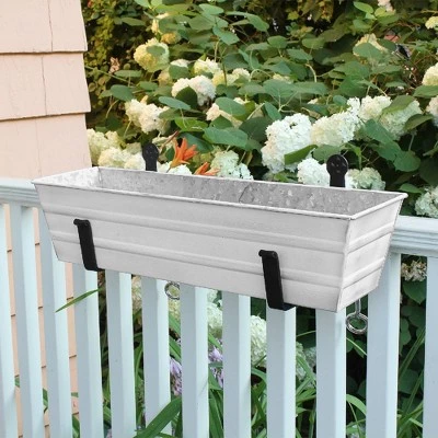 New ๐คฉ 22"W Rectangular Flower Box Whitewashed Galvanized Steel with Black Wrought Iron Clamp-On Brackets - ACHLA Designs ๐ฅ 3 New ๐คฉ 22"W Rectangular Flower Box Whitewashed Galvanized Steel with Black Wrought Iron Clamp-On Brackets - ACHLA Designs ๐ฅ
