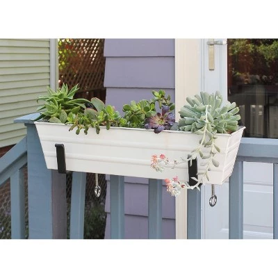 New ๐คฉ 22"W Rectangular Flower Box Whitewashed Galvanized Steel with Black Wrought Iron Clamp-On Brackets - ACHLA Designs ๐ฅ 4 New ๐คฉ 22"W Rectangular Flower Box Whitewashed Galvanized Steel with Black Wrought Iron Clamp-On Brackets - ACHLA Designs ๐ฅ - Image 2