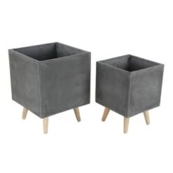 Promo 🧨 Set of 2 Contemporary Fiber Clay Planters with Wooden Stand - Olivia & May Black 🔥 -Planters Sales Store unnamed file 2412