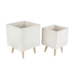 Promo 🧨 Set of 2 Contemporary Fiber Clay Planters with Wooden Stand - Olivia & May Black 🔥 -Planters Sales Store unnamed file 2413