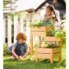 Hot Sale 🧨 HearthSong Grow With Me Triple Garden Pine Wood Planter with Fabric Liners For Kids Gardening 💯