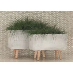 Brand new 🥰 Olivia & May Set of 2 Contemporary Fiber Clay and Beech Wood Rectangular Box Planters - Olivia & Ma Dark Gray 🎁