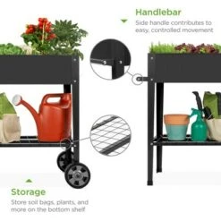 Discount ⌛ Best Choice Products Mobile Raised Ergonomic Metal Planter Garden Bed w/Wheels, Lower Shelf, 38x16x32in, Dark Gray 💯 -Planters Sales Store unnamed file 251