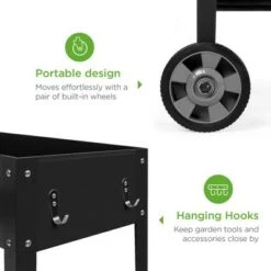 Discount ⌛ Best Choice Products Mobile Raised Ergonomic Metal Planter Garden Bed w/Wheels, Lower Shelf, 38x16x32in, Dark Gray 💯 -Planters Sales Store unnamed file 252