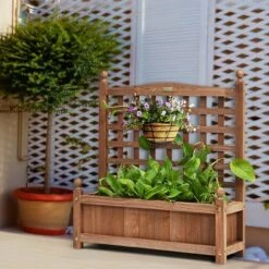 Wholesale 😉 Costway 2 PCS Solid Wood Planter Box with Trellis Weather-Resistant 25"x11"x30" 🎁