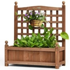 Wholesale 😉 Costway 2 PCS Solid Wood Planter Box with Trellis Weather-Resistant 25"x11"x30" 🎁 -Planters Sales Store unnamed file 2530