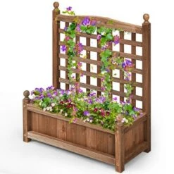Wholesale 😉 Costway 2 PCS Solid Wood Planter Box with Trellis Weather-Resistant 25"x11"x30" 🎁 -Planters Sales Store unnamed file 2532
