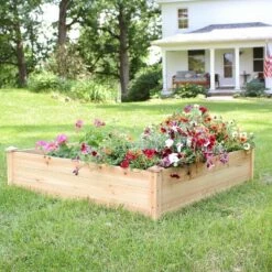 Best Sale 🛒 Sunnydaze Decor Sunnydaze Outdoor Square Wood Raised Garden Bed for Flower, Vegetable, and Herb Gardening - 48" Square - Brown 🎉