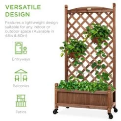 Outlet 😉 Best Choice Products 60in Mobile Wood Planter Box & Diamond Lattice Trellis, w/ Drainage Holes, Optional Wheels - Walnut 😀 -Planters Sales Store unnamed file 2553