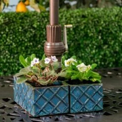 Promo 👏 Handmade Glazed Ceramic Trellis Umbrella Half Rectangular Planter Blue Alfresco Home LLC ⌛