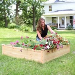 Best Sale 🛒 Sunnydaze Decor Sunnydaze Outdoor Square Wood Raised Garden Bed for Flower, Vegetable, and Herb Gardening - 48" Square - Brown 🎉 -Planters Sales Store unnamed file 257