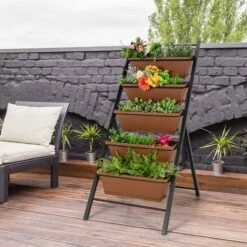 Best deal 🔥 Costway 5-tier Vertical Garden Planter Box Elevated Raised Bed w/5 Container Green 👏