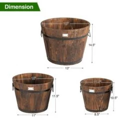Budget ❤️ Costway 3 pcs Wooden Planter Barrel Set Decorative Flower Bed Multiple Size ⭐