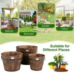Budget ❤️ Costway 3 pcs Wooden Planter Barrel Set Decorative Flower Bed Multiple Size ⭐ -Planters Sales Store unnamed file 2612