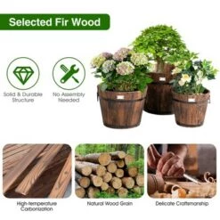Budget ❤️ Costway 3 pcs Wooden Planter Barrel Set Decorative Flower Bed Multiple Size ⭐ -Planters Sales Store unnamed file 2614