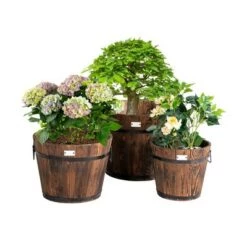 Budget ❤️ Costway 3 pcs Wooden Planter Barrel Set Decorative Flower Bed Multiple Size ⭐ -Planters Sales Store unnamed file 2616