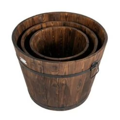 Budget ❤️ Costway 3 pcs Wooden Planter Barrel Set Decorative Flower Bed Multiple Size ⭐ -Planters Sales Store unnamed file 2617