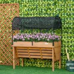 Top 10 🎉 Outsunny Wood Raised Garden Bed with Sunshade Canopy, Planting Box, Outdoor Vegetable Flower Container, Orange and Black 😍