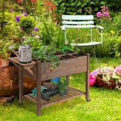 Wholesale ❤️ Outsunny 49'' x 21'' x 34'' Raised Garden Bed w/ 8 Grow Grids, Outdoor Wood Plant Box Stand w/ Folding Side Tables and Lockable Wheels for Vegetable Flower Herb 😍 -Planters Sales Store unnamed file 2726