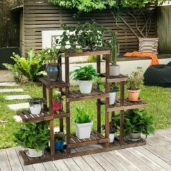 Cheap 🔔 Costway 6-Tier Flower Wood Stand Plant Display Rack Multifunctional Storage Shelf 😍
