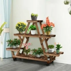 Discount 👏 Costway Wooden Plant Stand w/Wheels Pots Holder Display Shelf 56.5'' x 11'' x 41'' 😉 -Planters Sales Store unnamed file 2810