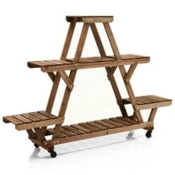Discount 👏 Costway Wooden Plant Stand w/Wheels Pots Holder Display Shelf 56.5'' x 11'' x 41'' 😉 -Planters Sales Store unnamed file 2811