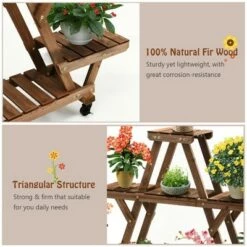 Discount 👏 Costway Wooden Plant Stand w/Wheels Pots Holder Display Shelf 56.5'' x 11'' x 41'' 😉 -Planters Sales Store unnamed file 2816