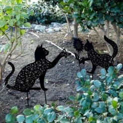 Deals 🔔 Farmlyn Creek 2 Pack Cat Statue Stakes for Yard and Garden Décor, Lawn Decoration Accessories, Black Metal 👏