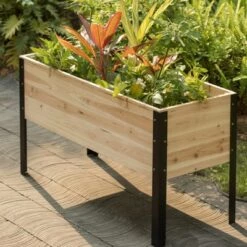 Brand new 👏 Gardenised Elevated Outdoor Raised Rectangular Planter Bed Box Solid Wood with Steel Legs, Natural 🥰 -Planters Sales Store unnamed file 2985