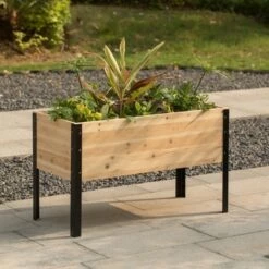 Brand new 👏 Gardenised Elevated Outdoor Raised Rectangular Planter Bed Box Solid Wood with Steel Legs, Natural 🥰 -Planters Sales Store unnamed file 2986