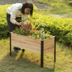 Brand new 👏 Gardenised Elevated Outdoor Raised Rectangular Planter Bed Box Solid Wood with Steel Legs, Natural 🥰 -Planters Sales Store unnamed file 2988