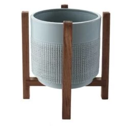 Best Pirce 🤩 The Lakeside Collection Lakeside Ceramic Planter on Wood Stand - Indoor/Outdoor Decorative Pot 💯 -Planters Sales Store unnamed file 3002