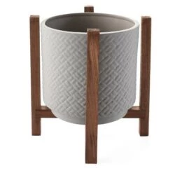 Best Pirce 🤩 The Lakeside Collection Lakeside Ceramic Planter on Wood Stand - Indoor/Outdoor Decorative Pot 💯 -Planters Sales Store unnamed file 3004