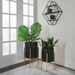 Wholesale ✨ Set of 2 Honeycomb Planter on Metal Stand - Sagebrook Home Gray/black 🔥 -Planters Sales Store unnamed file 3021