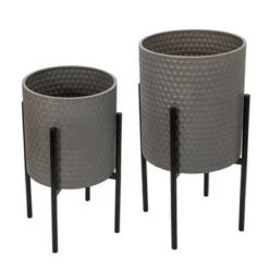 Wholesale ✨ Set of 2 Honeycomb Planter on Metal Stand - Sagebrook Home Gray/black 🔥 -Planters Sales Store unnamed file 3024