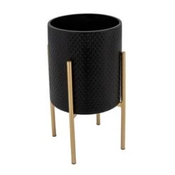 Best Sale ❤️ Set of 2 Textured Planter on Metal Stand - Sagebrook Home Black/gold 🛒