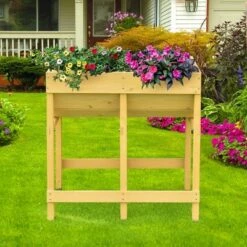 Cheap ❤️ Costway Raised Wooden V Planter Elevated Vegetable Flower Bed Free Standing Planting with liner 😉 -Planters Sales Store unnamed file 307