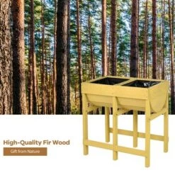 Cheap ❤️ Costway Raised Wooden V Planter Elevated Vegetable Flower Bed Free Standing Planting with liner 😉 -Planters Sales Store unnamed file 308