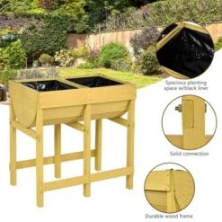 Cheap ❤️ Costway Raised Wooden V Planter Elevated Vegetable Flower Bed Free Standing Planting with liner 😉 -Planters Sales Store unnamed file 310