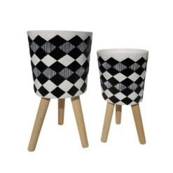 Outlet 🛒 Set of 2 Diamond Planter with Wood Legs - Sagebrook Home Black 🛒 -Planters Sales Store unnamed file 3109