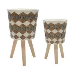 Outlet 🛒 Set of 2 Diamond Planter with Wood Legs - Sagebrook Home Black 🛒 -Planters Sales Store unnamed file 3110