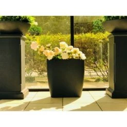 Flash Sale 😍 Kante Lightweight Modern Outdoor Concrete Oval Planter Charcoal Black - Rosemead Home & Garden, Inc. 👍