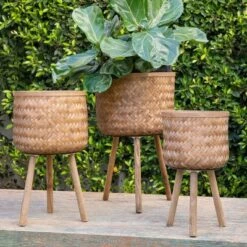 Best Sale ✨ Set of 3 Bamboo Planters - Sagebrook Home Brown 😍 -Planters Sales Store unnamed file 3224