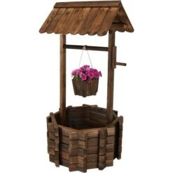 Wholesale 😀 Sunnydaze Decor Sunnydaze Outdoor Fir Wood Wishing Well Garden Planter with Hanging Flower Bucket for Garden or Yard - 45" H - Brown 👍 -Planters Sales Store unnamed file 3242