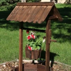 Wholesale 😀 Sunnydaze Decor Sunnydaze Outdoor Fir Wood Wishing Well Garden Planter with Hanging Flower Bucket for Garden or Yard - 45" H - Brown 👍 -Planters Sales Store unnamed file 3245
