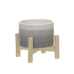 Brand new 👍 Ceramic Planter with Wood Stand Gray/Beige - Sagebrook Home 🧨 -Planters Sales Store unnamed file 3248