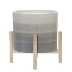 Brand new 👍 Ceramic Planter with Wood Stand Gray/Beige - Sagebrook Home 🧨 -Planters Sales Store unnamed file 3250