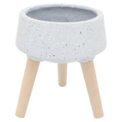 Promo 🌟 Set of 2 Terrazzo Planter with Wood Legs - Sagebrook Home White 🔔 -Planters Sales Store unnamed file 3259