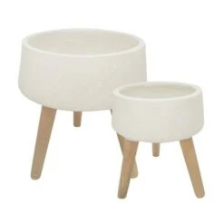 Promo 🌟 Set of 2 Terrazzo Planter with Wood Legs - Sagebrook Home White 🔔 -Planters Sales Store unnamed file 3260