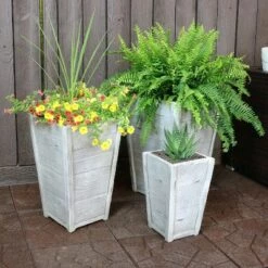 Promo 🔥 Sunnydaze Decor Sunnydaze Manor Indoor/Outdoor Fiber Clay Square Planter Flower Pots - 9.5", 10.75", and 16" Square - Distressed Wood - 3-Piece Set ✨